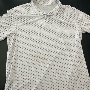 Vineyard Vines White and Blue Polo Shirt with Geometric Pattern
